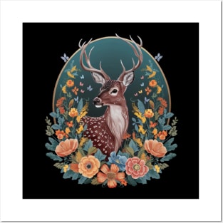 Cottagecore Floral Deer Aesthetic Posters and Art